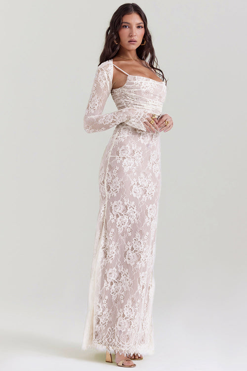 vintage cream - Floral Lace Maxi Dress