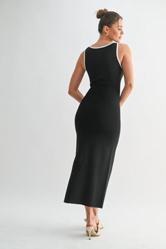 Veil - Ribbed Button Down Tie Midi Dress