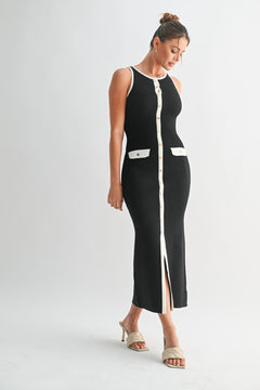 Veil - Ribbed Button Down Tie Midi Dress