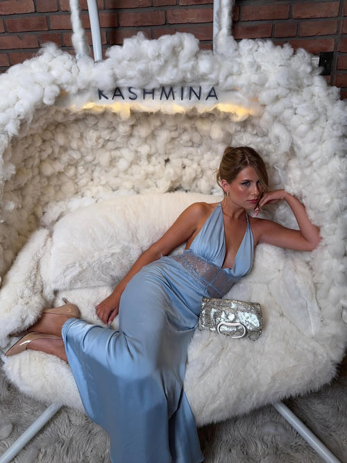 Primrose Blue - Long Silke Satin Maxi Dress