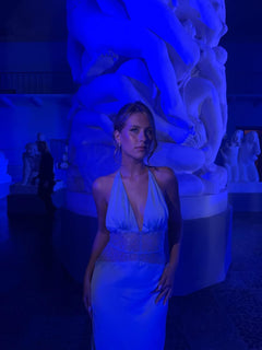 Primrose Blue - Long Silke Satin Maxi Dress