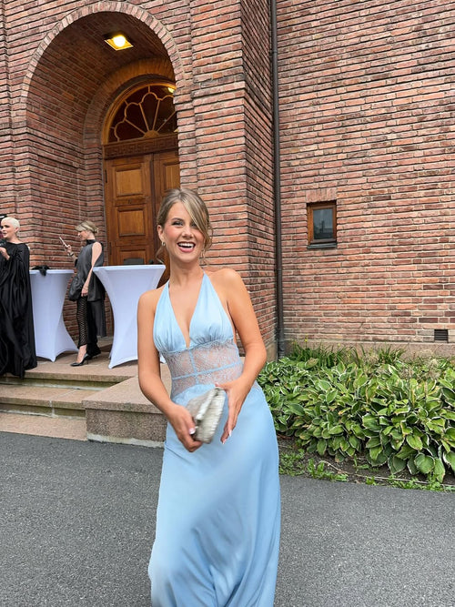 Primrose Blue - Long Silke Satin Maxi Dress