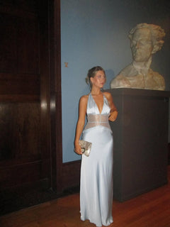 Primrose Blue - Long Silke Satin Maxi Dress