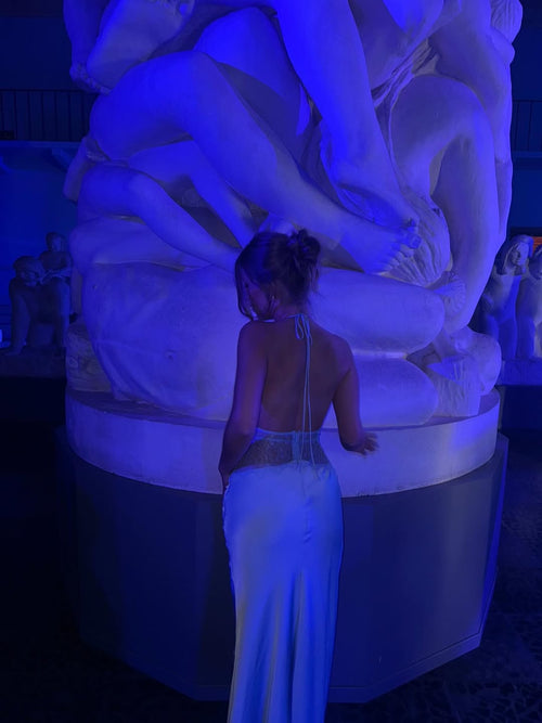 Primrose Blue - Long Silke Satin Maxi Dress