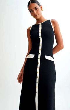 Veil - Ribbed Button Down Tie Midi Dress