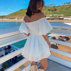 Dollores White - Puff Sleeve Off Shoulder Mini Dress