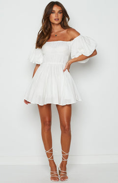 Dollores White - Puff Sleeve Off Shoulder Mini Dress