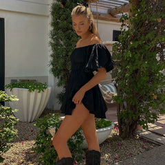 Dollores Black - Puff Sleeve Off Shoulder Mini Dress