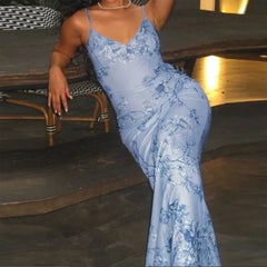 ARTEMIS - Blue Floral Ceramic Maxi Dress