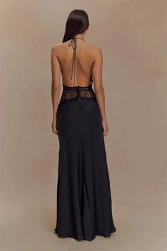 Primrose Black - Long Silke Satin Maxi Dress