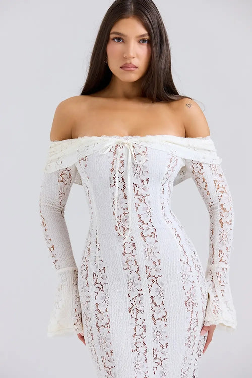 Vittoria WHITE - Long Lace Bodycon Maxi Dress