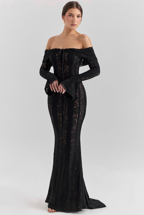 Vittoria Black - Long Lace Bodycon Maxi Dress