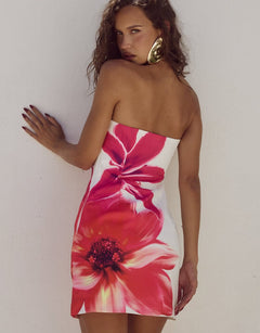 Liora White - Charm Floral Strapless Backless Mini Dress