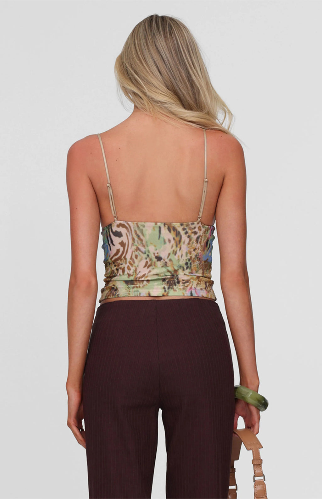 GINNY SEQUIN SPAGHETTI DEEP V-NECK CROP TOP - YELLOW