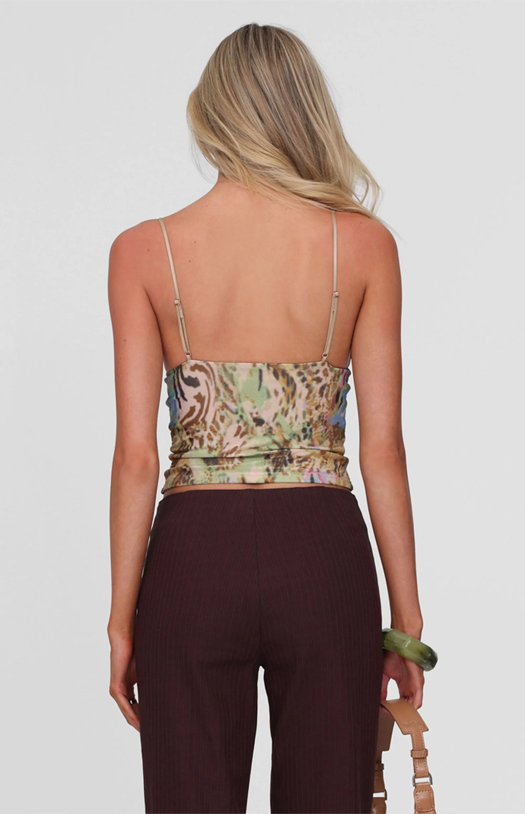 GINNY SEQUIN SPAGHETTI DEEP V-NECK CROP TOP - YELLOW