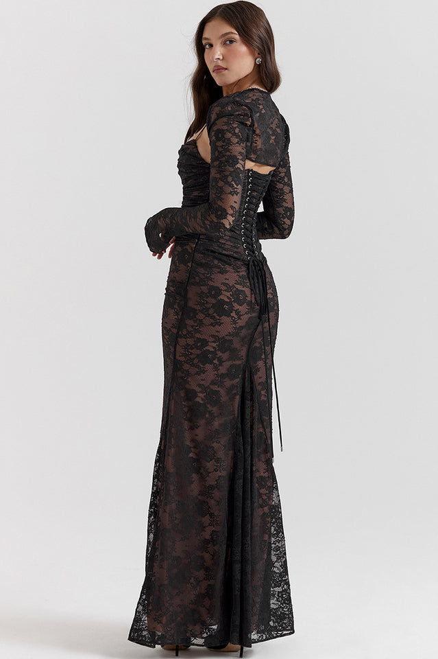 Vintage Black- Floral Lace Maxi Dress