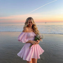 Dollores Rose -  Puff Sleeve Off Shoulder Mini Dress