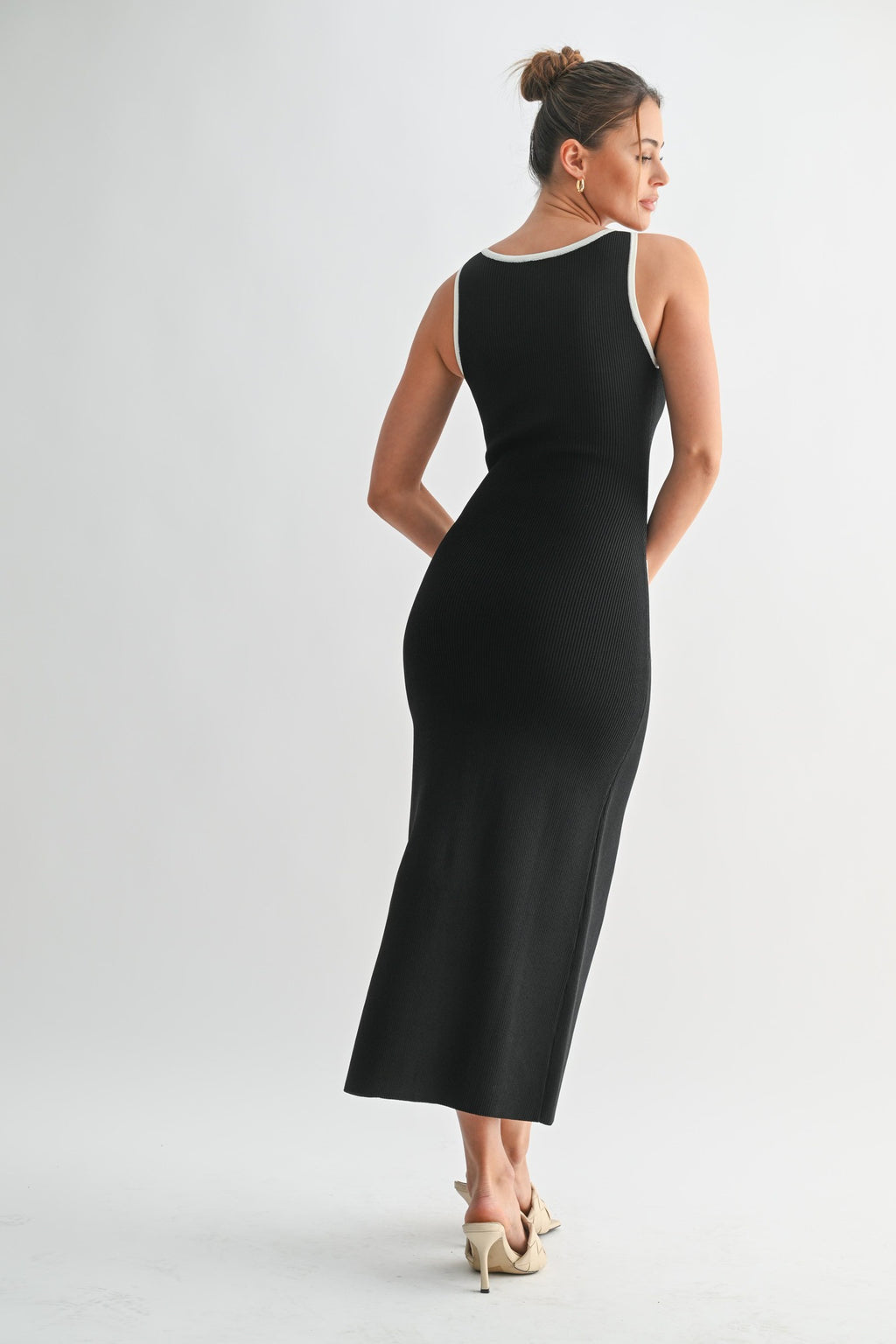 Veil - Ribbed Button Down Tie Midi Dress