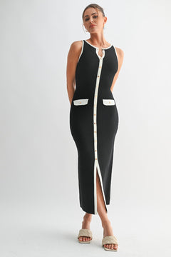 Veil - Ribbed Button Down Tie Midi Dress