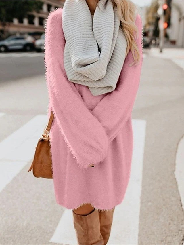 RALUAL ROUND NECK LONG SLEEVE MINI DRESS