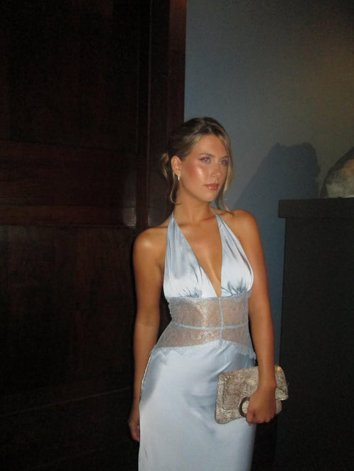 Primrose Blue - Long Silke Satin Maxi Dress