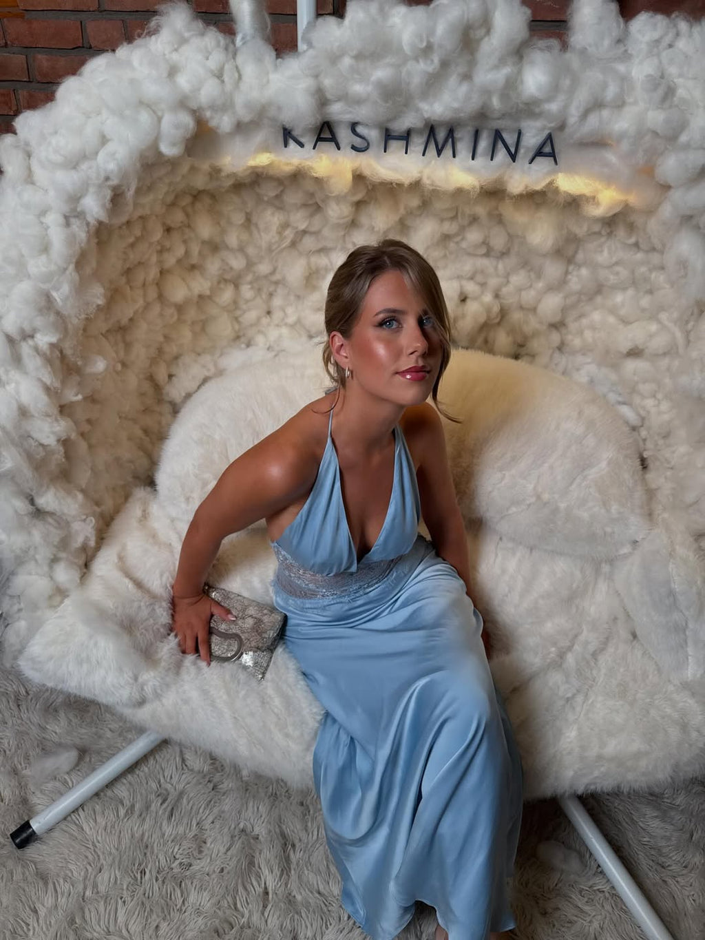 Primrose Blue - Long Silke Satin Maxi Dress