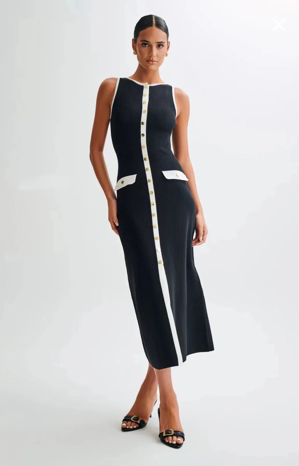 Veil - Ribbed Button Down Tie Midi Dress