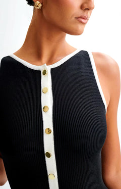 Veil - Ribbed Button Down Tie Midi Dress