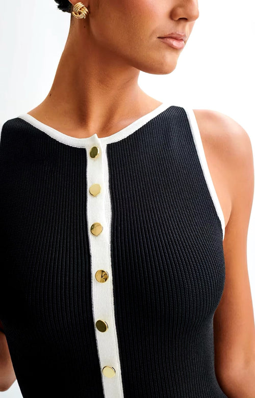 Veil - Ribbed Button Down Tie Midi Dress