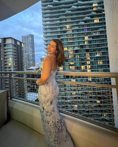 ARTEMIS - Blue Floral Ceramic Maxi Dress