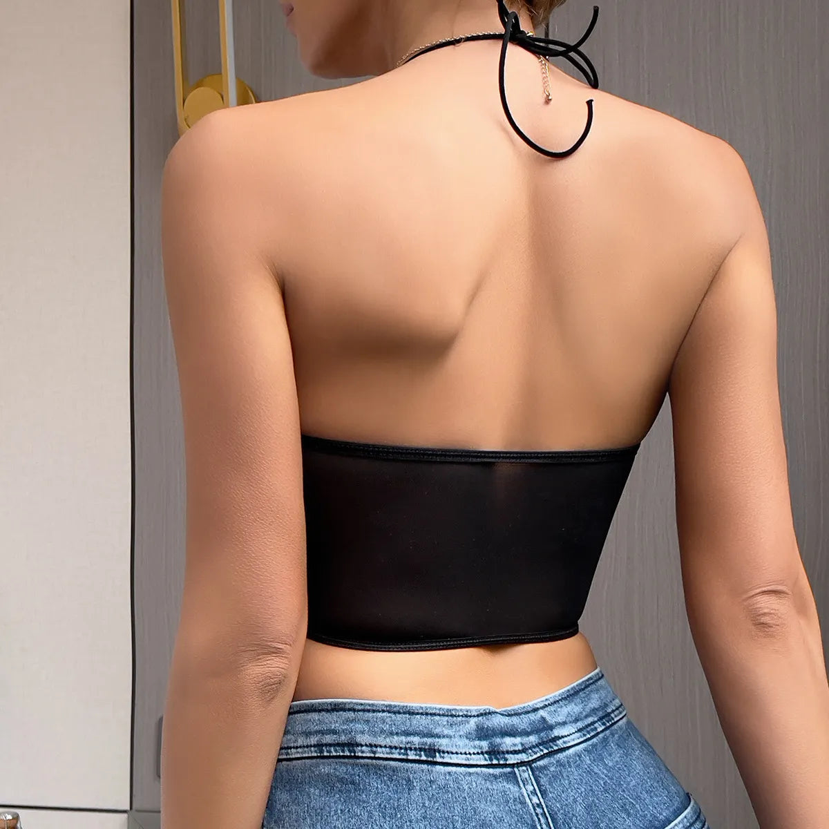 Classic V-hem Corset CROP TOP - Black