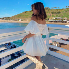Dollores White -  Puff Sleeve Off Shoulder Mini Dress