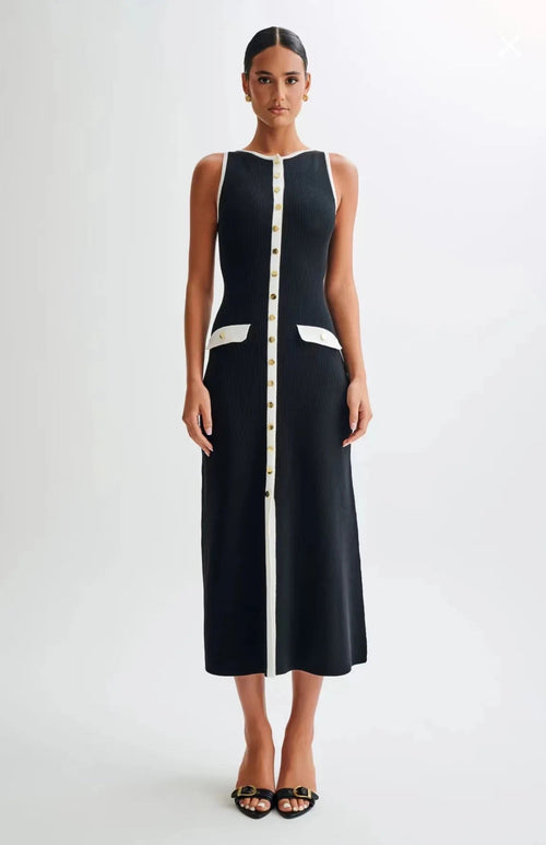 Veil - Ribbed Button Down Tie Midi Dress