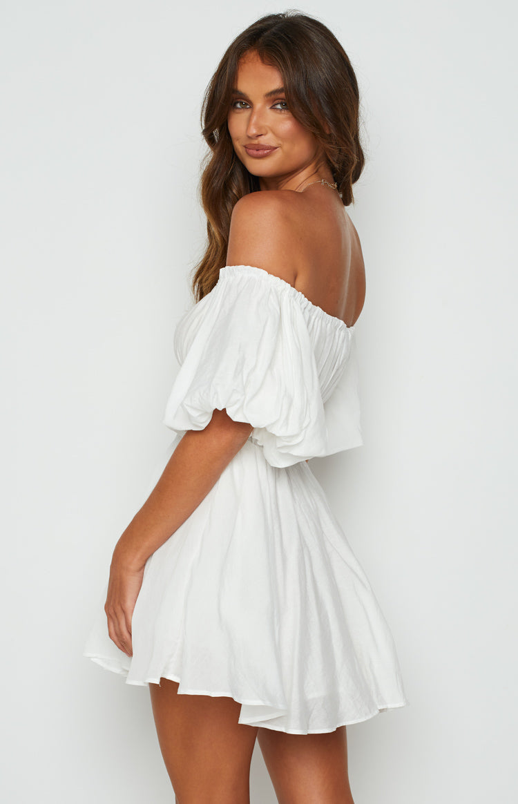 Dollores White -  Puff Sleeve Off Shoulder Mini Dress