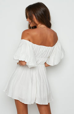 Dollores White -  Puff Sleeve Off Shoulder Mini Dress