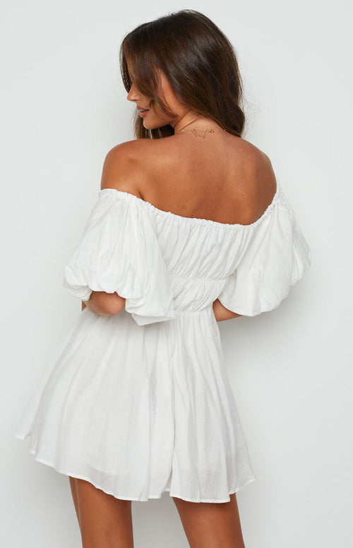 Dollores White -  Puff Sleeve Off Shoulder Mini Dress