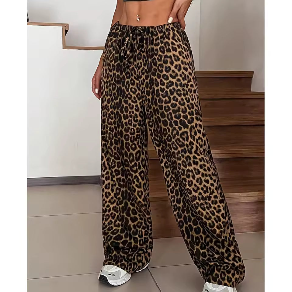 FLOERNS RUFFLE LEOPARD LINEN PANTS