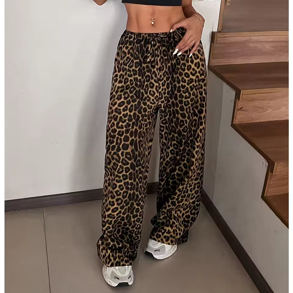 FLOERNS RUFFLE LEOPARD LINEN PANTS