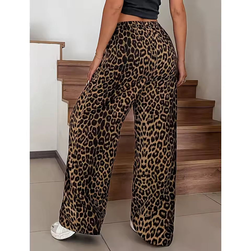 FLOERNS RUFFLE LEOPARD LINEN PANTS