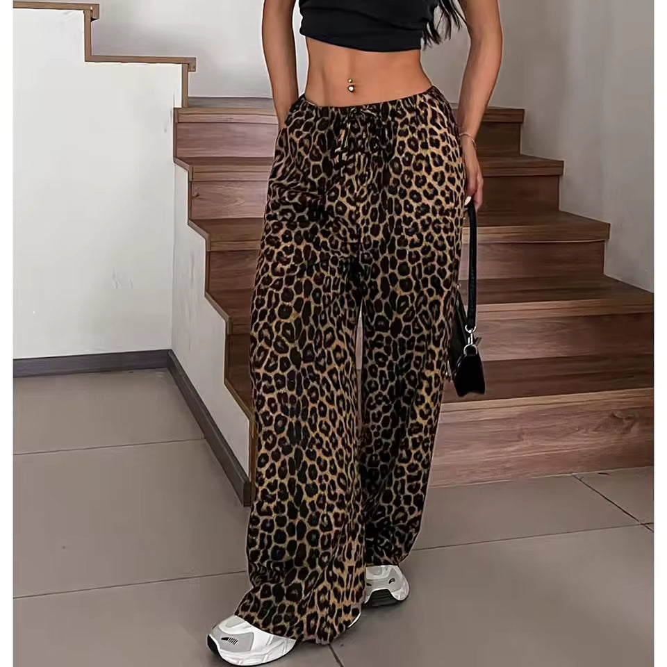 FLOERNS RUFFLE LEOPARD LINEN PANTS