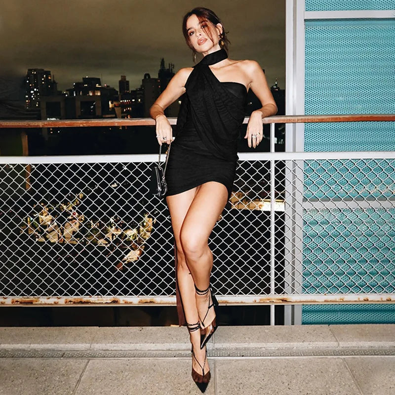 EMILY BACKLESS MINI DRESS - BLACK