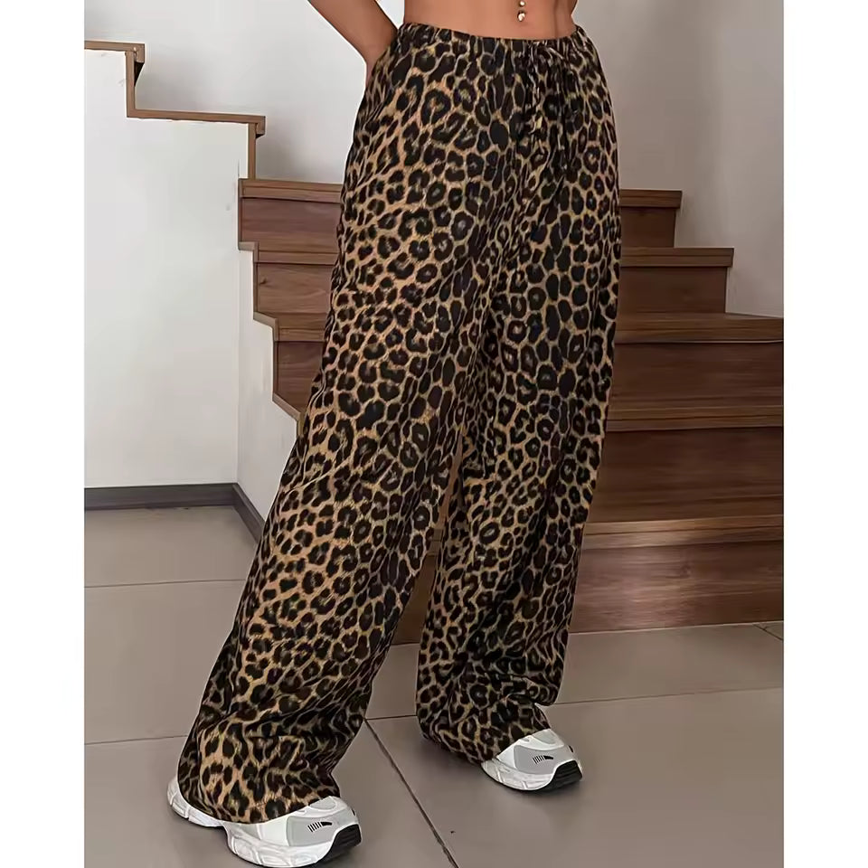 FLOERNS RUFFLE LEOPARD LINEN PANTS