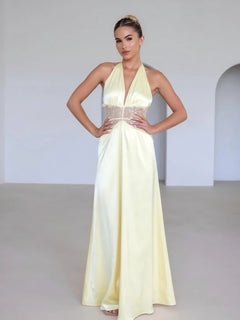 Primrose Yellow - Long Silke Satin Maxi Dress