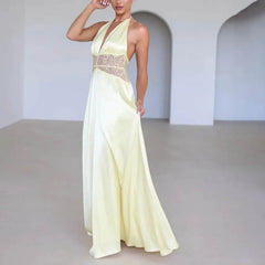 Primrose Yellow - Long Silke Satin Maxi Dress