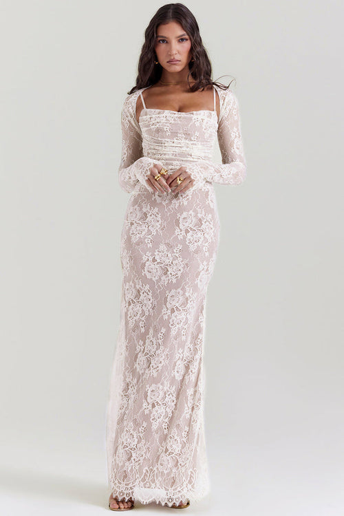 vintage cream - Floral Lace Maxi Dress