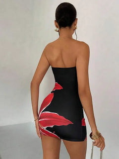 Liora Black - Charm Floral Strapless Backless Mini Dress