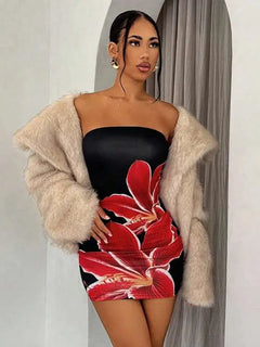 Liora Black - Charm Floral Strapless Backless Mini Dress