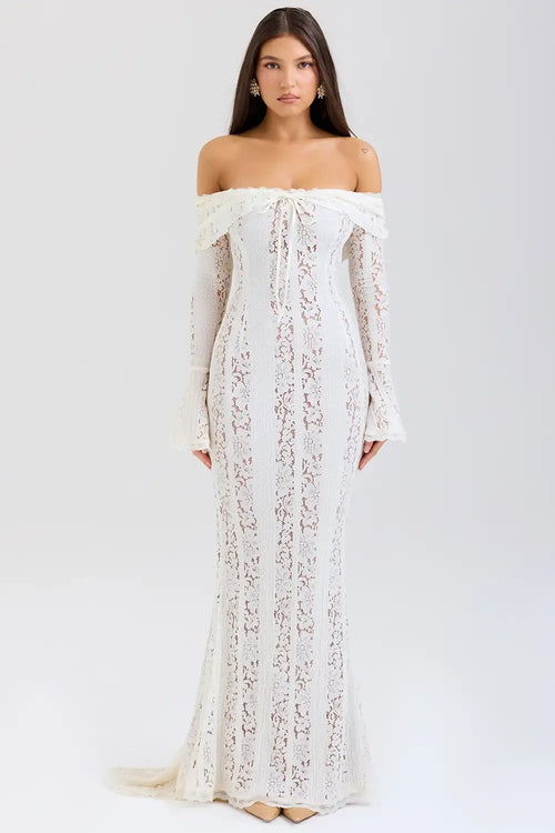 Vittoria WHITE - Long Lace Bodycon Maxi Dress