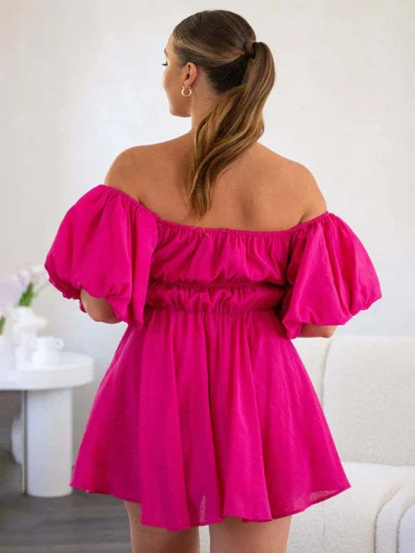 Dollores Pink -  Puff Sleeve Off Shoulder Mini Dress