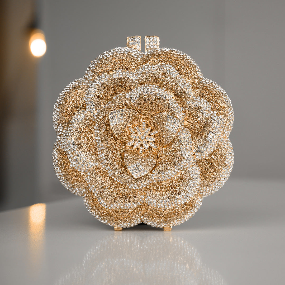 JELINE FLOWER CLUTCH BAG – GOLD